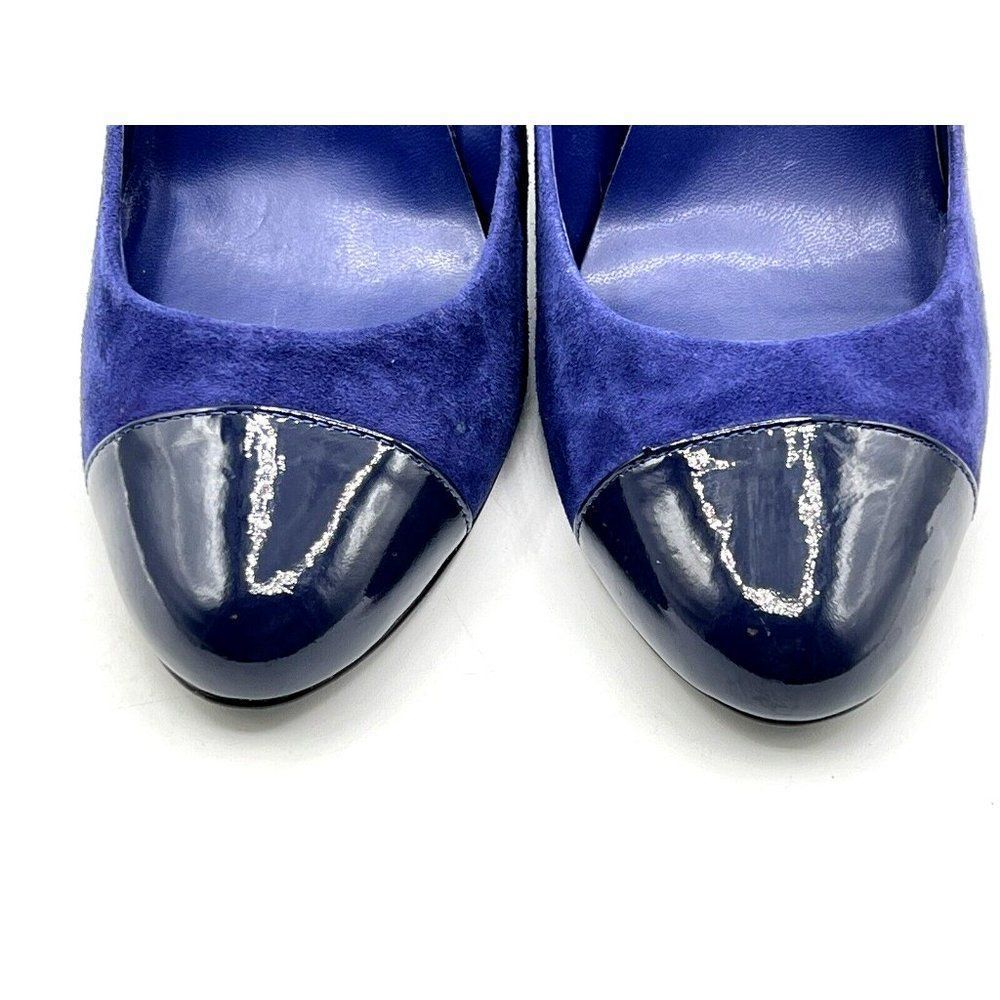 Lauren Ralph Lauren Blue Suede Patent Leather Cap Toe High Heels Size 9.5 B - Picture 7 of 10